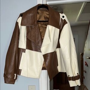 Brown and Cream Women's faux leather  Jacket NWOT
